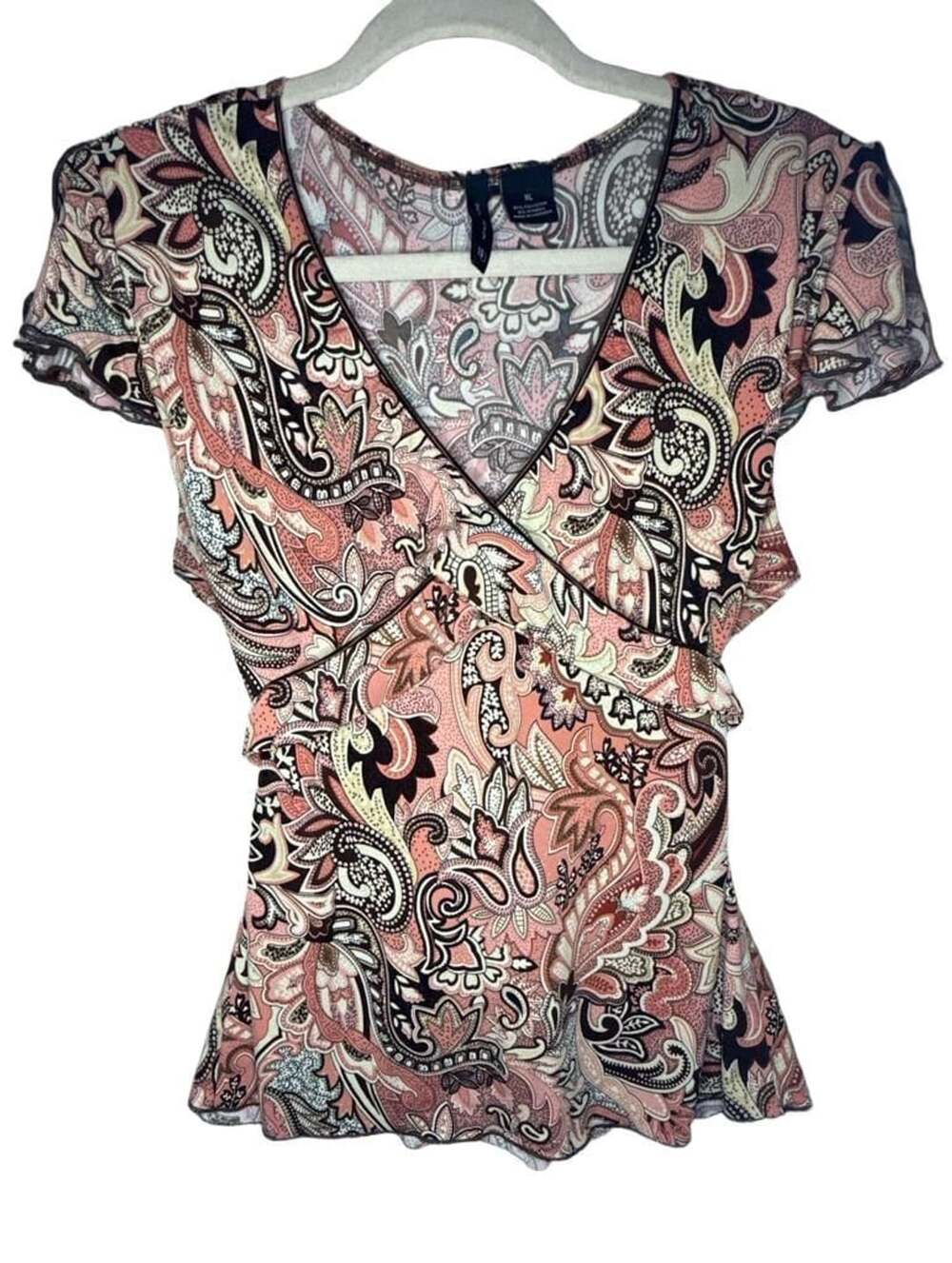 Cottage Core New Directions Paisley Flutter Sleeve Wrap Front Top